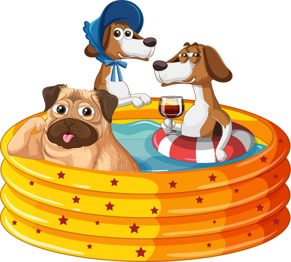 Cartoon Dogs in Inflatable Pool